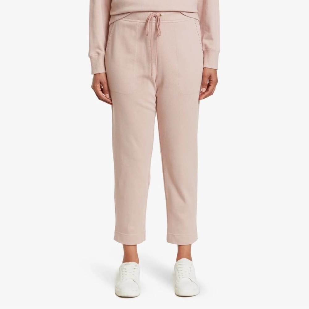 St. John Cotton French Terry Pants Pink Sweatpants Rhinestones Rose Quartz
